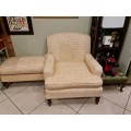 Vintage Fabric Upholstered Chair and Ottoman