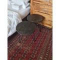 A Pair of Wood and Metal Side Tables