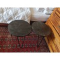 A Pair of Wood and Metal Side Tables