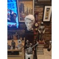 Heavy Cast Plaster Decorative Head Bust Sculpture on Wooden Stand