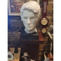 Heavy Cast Plaster Decorative Head Bust Sculpture on Wooden Stand
