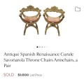 Antique Savonarola Wood and Fabric Chairs (Pair)