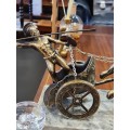 Vintage Roman Greek Gladiator - With Spear 2 Horse Chariot Brass Bronze