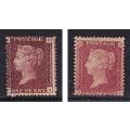 1858/70 GBR QV 1d Red Plate 140 and 123 Mounted Mint (*) *** CV  R1,800+ ***