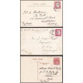 3 x 1905/09 Transvaal KEVII 1d on Post Cards