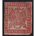 1869 ZAR 1d SG.4c Vermillion Mint(*), Thin Paper, Rouletted  @ CV  R5,000
