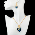 Crystal Heart Necklace Earrings Jewellery Set Purple