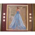 BLUE DRESS - ON TELEPHONE GUIDE - PASTEL PAINTING FRAMED BEHINED GLASS BY DANIE CRONJIE