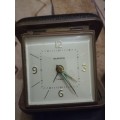 VINTAGE EUROPA TRAVEL ALARM CLOCK.  2 JEWELS. MADE IN GERMANY.  Size (closed): 75 x 75 x 32 mm.