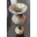 Small Brass Vase Ornament. Height 7.6cm. Diameter top 3.4cm. Diameter bottom 3cm.
