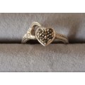 Sterling Silver & Marcasite heart shaped Ring. 4.96g Size R.