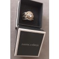 LATE ENTRY - American Swiss Chete Sterling Silver & CZ Ring with Gold Tone. 7.4g. Size O 1/2. Read.