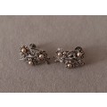Exquisite Sterling Silver Vintage Marcasite and Pearl Earrings. Screw on. 5.5g.