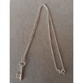 Sterling Silver Necklace with 21 Key Pendant. 4.1g. 50cm.
