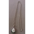 Exquisite Sterling Silver Necklace with Abalone, Shell & Mother of Pearl Reversable Pendant. 10.9g.
