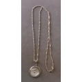 Stunning Sterling Silver Necklace with Taurus/Virgo Pendant. 8.5g.60cm. 25x25mm.