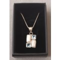Sterling Silver Necklace with Mother of Pearl and Blue Crystal Pendant. 8.9g. 45cm.
