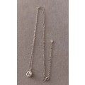 Sterling Silver Dainty Necklace with CZ Pendant. 1.6g. 47cm.
