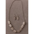 Solid Silver & Marcasite Vintage Necklace & Earring Set. 16.3g. 44cm.