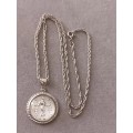 Sterling Silver Necklace with Taurus /Virgo Pendant. 8.9g. 47cm.  Pendant diameter 2.5cm.