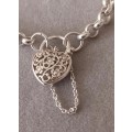Sterling Silver Charm Bracelet with Gorgeous Heart Padlock. 13.2g. 20cm with extender.