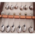Vintage Collection of 18 Souvenir Teaspoons. South African towns. With Wall Hanging Stand.