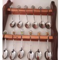 Vintage Collection of 18 Souvenir Teaspoons. South African towns. With Wall Hanging Stand.