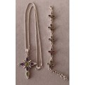 Exquisite Sterling Silver Necklace & Bracelet with Amethyst, Peridot, Ruby, Citrine & CZ. 31.8g