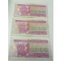 Ukraine -  3x 1992 Banknotes of 1000 Karbovantsiv.