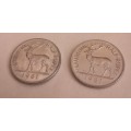 2x Half Rupee Mauritius 1987. Mint condition.