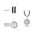 The Lord`s prayer engraved round pendant and wax rope necklace