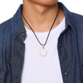 The Lord`s prayer engraved round pendant and wax rope necklace
