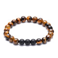 Tiger`s eye and black Matte stone beads bracelet