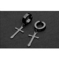 Stainless steel black plated CLIP ON huggie hoops and cross earrings