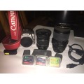Canon EOS 400D/Rebel XTi with 2 lenses, lens hoods, remote and 3xCF cards