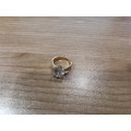 STUNNING GOLD RING WITH HUGE SIMULATED DIAMOND