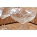 Set of 4 Champagne glasses with Grape Etched into glass