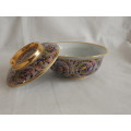 BRIGHT COLOURED BOWL WITH LID ( milk glass )
