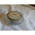 CUT GLASS POWDER OR TRINKET HOLDER WITH BRASS RIMMED LID