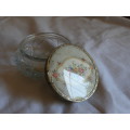 CUT GLASS POWDER OR TRINKET HOLDER WITH BRASS RIMMED LID