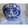 ATTRACTIVE BLUE AND WHITE VASE WITH DRAGONS