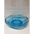 ART DECO LARGE BLUE CRYSTAL CENTRE PIECE BOWL  -  PRICE REDUCED!!!