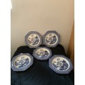 ROYAL STAFFORDSHIRE ENGLAND BLUE WHITE WILLOW IRONSTONE SIDE PLATES x 5