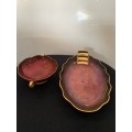 CARLTON WARE ROUGE ROYALE BURGUNDY AND GOLD PLATE AND BOWL