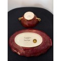 CARLTON WARE ROUGE ROYALE BURGUNDY AND GOLD PLATE AND BOWL
