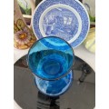 MID-CENTURY BLUE GLASS STUDIO HANDBLOWN GLASS BULBOUS VASE