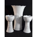 1970s Kaiser bisque porcelain vase and candle holders
