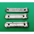 THREE SCARCE AND UNUSUAL STEEL CAN/BOTTLE OPENERS. `CASTLE`, `LION` AND MADE IN ENGLAND.
