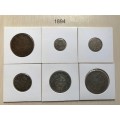 ZAR 1894 Complete Coin Set 1D 3P 6P 1S 2S 2.5S