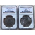 2 x 1964 50c Crown NGC Graded PF65 Coin Set